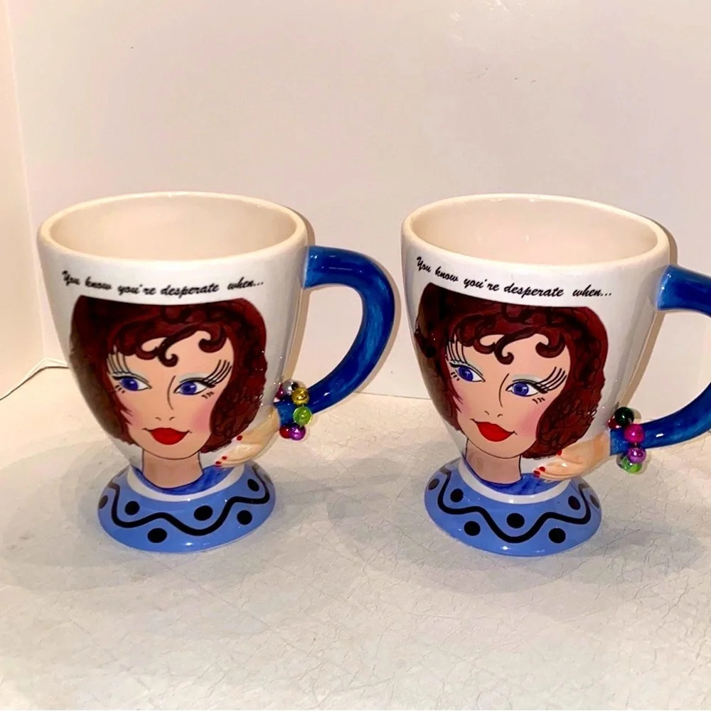 NWT Ladies & Chocolate Beaded Large Mug,  Set of 2